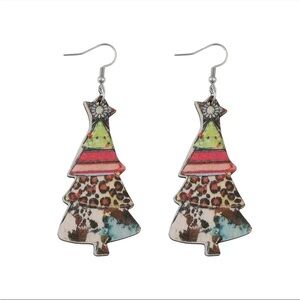 Colorful Dangle Christmas Tree 🎄 Holiday Earrings with Animal Print NEW